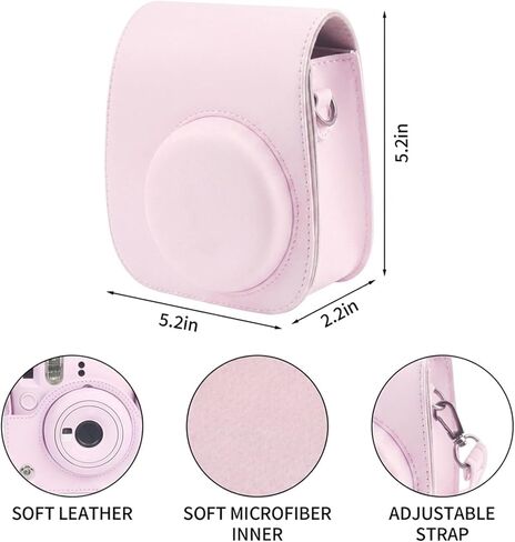 Mini Camera Protective Case Protective Case Instant Camera Compatible with Instax Mini 12/11/9/8,PU Leather Bag with Pocket and Adjustable Shoulder Strap (Pink) in Saudi Arabia