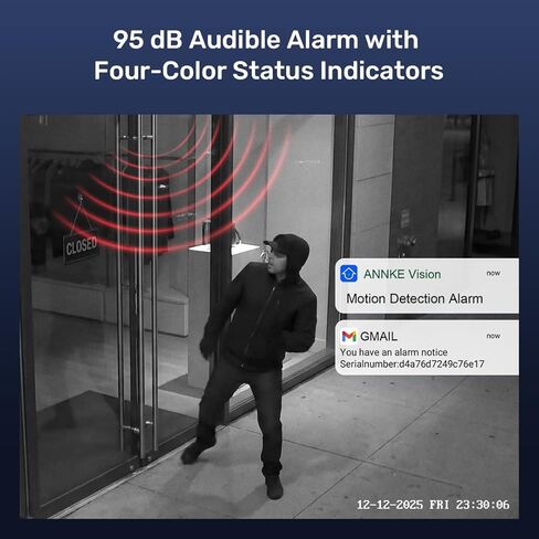 ANNKE 4MP AI Fire Detection Turret Security Camera، كشف الدخان واللهب، إنذار درجة الحرارة، AI Human / Vehicle & Line Crossing Detection، صوت ثنائي الاتجاه، 4mm@30fps، 98ft IR، IP67، سعة تخزين تصل إلى 256 جيجابايت in Kuwait