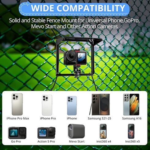 حامل سياج هاتف قابل للتعديل مع مظلة من CAMWAY - حامل عالمي خارجي للهواتف الذكية، GoPro، Mevo Start، كاميرات الحركة، يتضمن حقيبة تعليق، غطاء هاتف لتسجيل البيسبول، إلخ in Kuwait