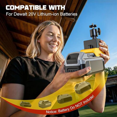 محول بطارية مثبت على الكاميرا من LIVOWALNY لـ Dewalt 20V، رأس كروي 360 درجة 1/4 بوصة فتحات لولبية خيطية مع منفذ إخراج USB-A ونوع C لشاشة LCD/أضواء LED/الهاتف/أجهزة التصوير الفوتوغرافي (بدون بطارية) in Kuwait