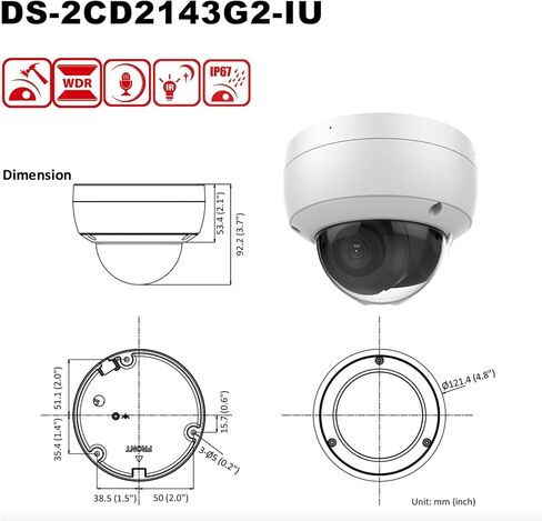 DS-2CD2143G2-IU كاميرا AcuSense 4MP IP خارجية، كاميرات PoE Dome، ميكروفون مدمج، 120 ديسيبل WDR، تصنيف IP67 IK10، H.265+، عدسة 2.8 مم، الإصدار الدولي الأصلي يدعم ترقية البرامج الثابتة in Kuwait