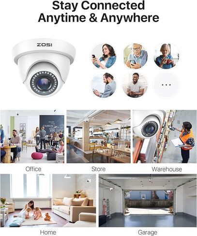 مجموعة كاميرات مراقبة ZOSI 4Pack 2.0MP HD 1080P، رؤية ليلية 80 قدمًا، كاميرا CCTV قبة للمنزل الداخلي والخارجي لنظام 1080P/5MP/4K HD-TVI التناظري DVR in Kuwait
