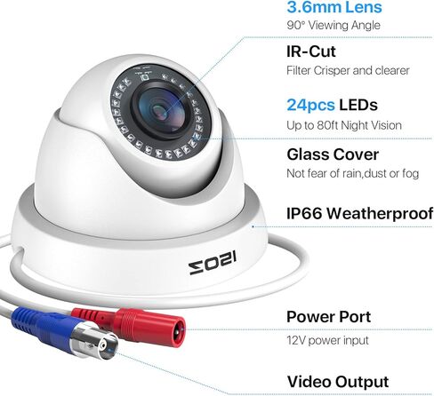 مجموعة كاميرات مراقبة ZOSI 4Pack 2.0MP HD 1080P، رؤية ليلية 80 قدمًا، كاميرا CCTV قبة للمنزل الداخلي والخارجي لنظام 1080P/5MP/4K HD-TVI التناظري DVR in Kuwait