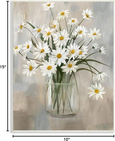 Stupell Industries 'Potted Daisy Bloom Bouquet'، لوحة فنية جدارية، مقاس 10 × 15 بوصة، سهلة التعليق وقوية، مصنوعة في الولايات المتحدة الأمريكية، بواسطة Nan in Kuwait