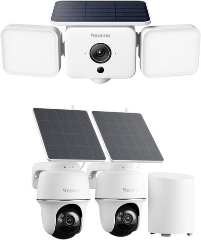 نظام أمان لاسلكي REOLINK 3-Cam: كاميرا Floodlight Cam + 2x Argus PT مع Home Hub Mini، تتبع تلقائي بزاوية 360 درجة في الهواء الطلق، ضوء يصل إلى 1000 لومن وإنذار صفارات الإنذار، واي فاي ثنائي النطاق 6، رؤية ليلية ملونة، رقم M in Kuwait