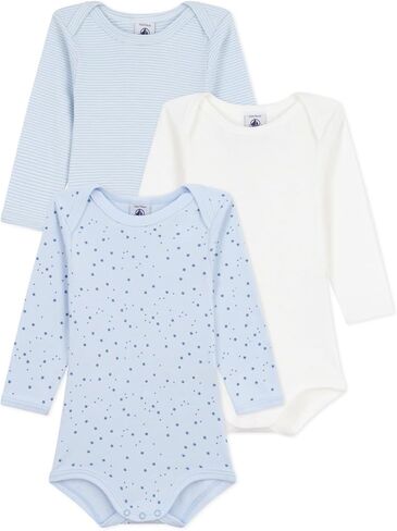 Petit Bateau BOYS Pack of 3 babies' long-sleeved star-print cotton bodies SIZES 3-36 MONTHS in Saudi Arabia