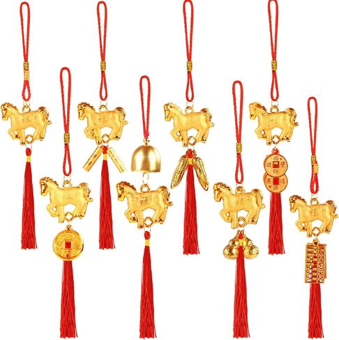 24 Pcs Chinese New Year Horse Decorations Bulk Lunar New Year 2026 Red Tassel Ornaments with Wealth Success Good Luck Hanging Decorations for Gifts Home Car Decor in Saudi Arabia