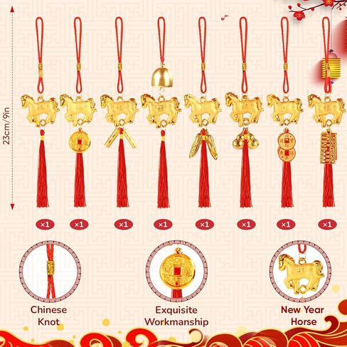 24 Pcs Chinese New Year Horse Decorations Bulk Lunar New Year 2026 Red Tassel Ornaments with Wealth Success Good Luck Hanging Decorations for Gifts Home Car Decor in Saudi Arabia
