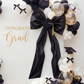2026 Large Black Bow Graduation Porch Decoration 26 x 59 Inch Coquette Black Ribbon Bow Party Decorations Giant Congrats Grad Backdrop Wall Decor for Graduation Entryway Outdoor Party Decorations in Saudi Arabia