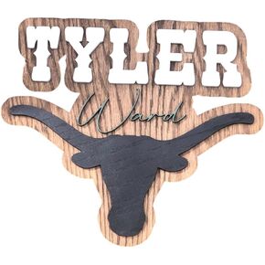 Name sign for boys room made from wood custom longhorn cow sign baby shower gift name sign country style rustic farmhouse name sign toddler (16inch) in Kuwait