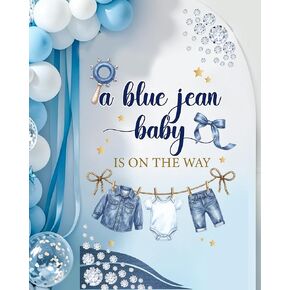 Blue Jean Baby Shower Decorations, Denim Clothesline Wall Decal Stickers 3 Sheets 12" x 12", A Blue Jean Baby is on the Way Backdrop Decor for Boy Nursery Party in Saudi Arabia