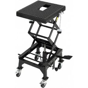 Hydraulic Motorcycle/ATV Lift Jack 350LBS - Foot-Pump Scissor Lift Table for Dirt Bikes with Safety Lock, Wheels, Adjustable 13.78 to 34.25 Inches, Oil Drain Hole in Saudi Arabia
