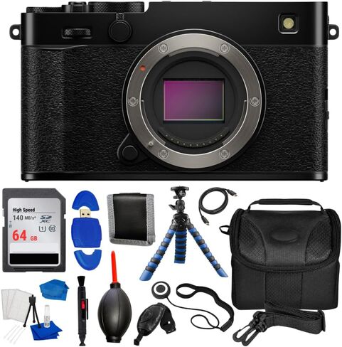 حزمة كاميرا Fujifilm X-E5 الرقمية بدون مرآة (أسود) مع بطاقة SanDisk Ultra سعة 64 جيجابايت، وقبضة حامل ثلاثي القوائم، وحقيبة أدوات، ومجموعة تنظيف، وكابل HDMI، وملحقات العدسات والعديد من الملحقات الأخرى in Kuwait