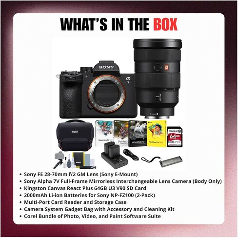 كاميرا سوني a7 V بدون مرآة مع عدسة سوني FE مقاس 28-70 ملم f/2 GM (Sony E-Mount) حزمة وملحقات (7 قطع) in Kuwait