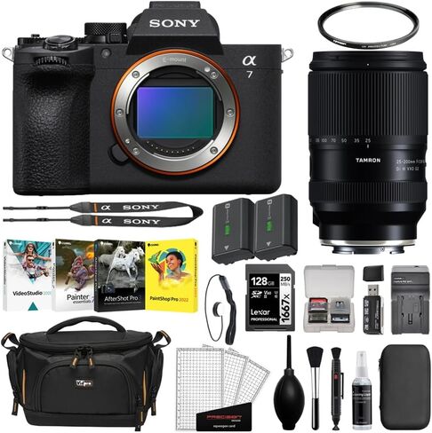 كاميرا سوني ألفا a7 V الرقمية بدون مرآة | حزمة الجسم مع عدسة Tamron مقاس 25-200 مم f/2.8-5.6 Di III VXD G2 + بطاقة ذاكرة SDXC سعة 128 جيجابايت + فلتر للأشعة فوق البنفسجية + بطارية إضافية + شاحن + حقيبة كاميرا (14 عنصرًا) in Kuwait