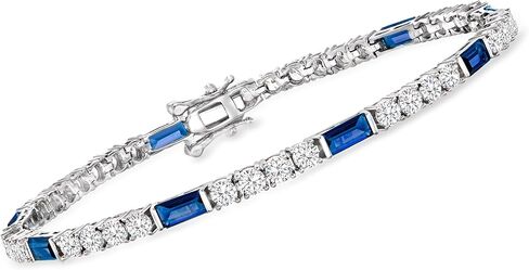 Ross-Simons 3.90 ct. t.w. CZ and 3.20 ct. t.w. Simulated Sapphire Tennis Bracelet in Sterling Silver in Saudi Arabia