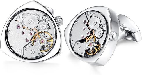 HONEY BEAR Cufflinks Mens Triangle Working Watch Movement Steampunk Wedding Gift with Box in Kuwait