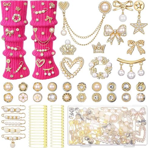 JenPen Diy Socks Charms Kit with Socks and Sock Charms with Safety Pins Rhinestones Chains DIY Accessories for Shoes Sneakers in Saudi Arabia