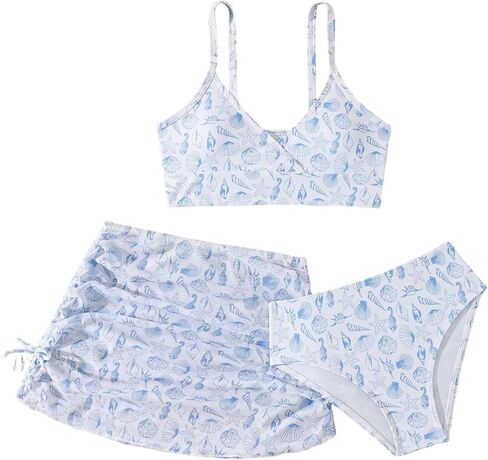 Girls' 3 Piece Swimsuit Bathing Suits Graphic Bikini Sets for Teens with Skirt Coverup in Saudi Arabia