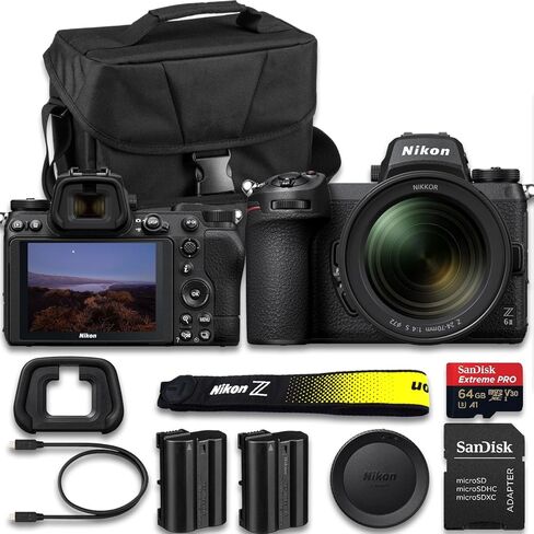 كاميرا Canon Nikon Z6 II بدون مرآة مع عدسة NIKKOR Z مقاس 24-70 مم f/4 S + SanDisk Extreme Pro سعة 64 جيجابايت + بطارية بديلة إضافية وحقيبة حمل الكاميرا (حزمة مكونة من 18 قطعة) in Kuwait