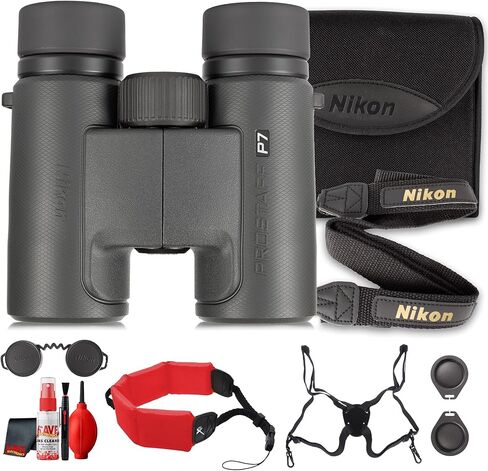 Nikon PROSTAFF P7 8x30 Binoculars, Compact Waterproof Fogproof Roof Prism Binoculars, Dielectric Coated Optics, Oil Water Repellent Lenses Bundle in Kuwait