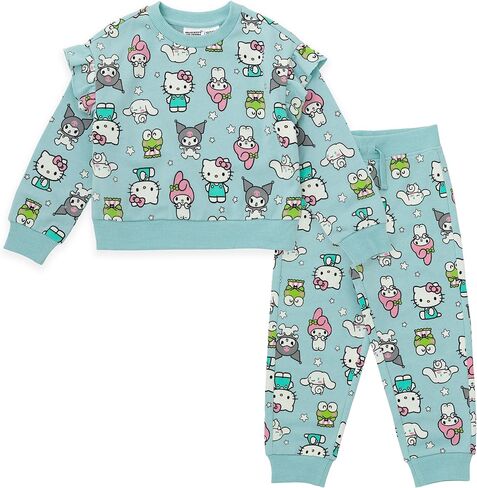 Hello Kitty Girls Velour Drop Shoulder Sweatshirt and Jogger Pants Outfit Set Toddler to Big Kid Sizes (2T - 14-16) in Saudi Arabia