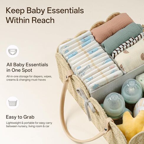 Angelhood Scalloped Paper Rope Diaper Caddy, Woven Floral Baby Diaper Organizer with Dividers for Changing Table, Nursery & Car Portable Baby Gift Basket in Saudi Arabia