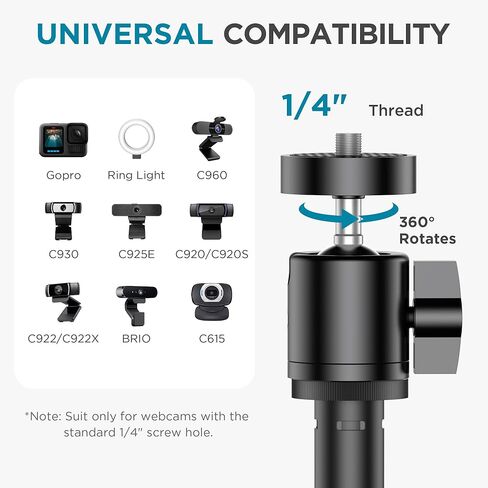 InnoGear Overhead Phone Mount, Cell Phone Holder Webcam Mounts for Desk Camera Stand for Logitech Webcam C922 C930e C920S C920 C615 C960 C920x BRIO 4K NexiGo N60, Right Light, GoPro with 1/4" Thread in Kuwait