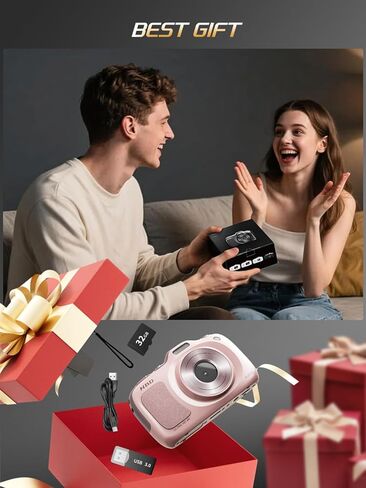كاميرا رقمية True 4K مع وضع التجميل، وكاميرا تسجيل فيديو بدقة 64 ميجابكسل للمبتدئين، وتكبير/تصغير 16X، ومضادة للاهتزاز والتركيز التلقائي، وبطاقة 32 جيجابايت، وكاميرات محمولة فائقة الصغر 120 جرام للتصوير الفوتوغرافي (وردي) in Kuwait