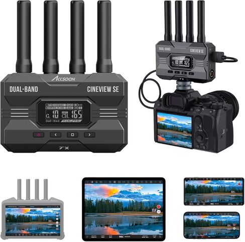 Accsoon CineView SE 4K Wireless Video Transmission System SDI/HDMI Transmitter&Receiver 4K30/1080p Camera Control 50ms Latency 1312ft, 1 Wired+4 Apps Monitoring, Pair CineView M7 Pro/Master 4K (TX RX) in Kuwait