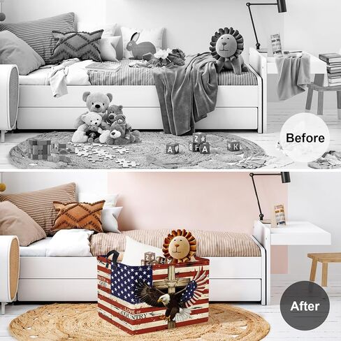 Clastyle هدية اليوم التذكاري سلة وطنية الرجعية أمريكا العلم الصليب 4 يوليو تخزين بن طفل لعبة كتاب الرف سلة لغرفة نوم الحضانة الملابس منشفة الملابس المنظم لعبة مربع، النسر in Kuwait