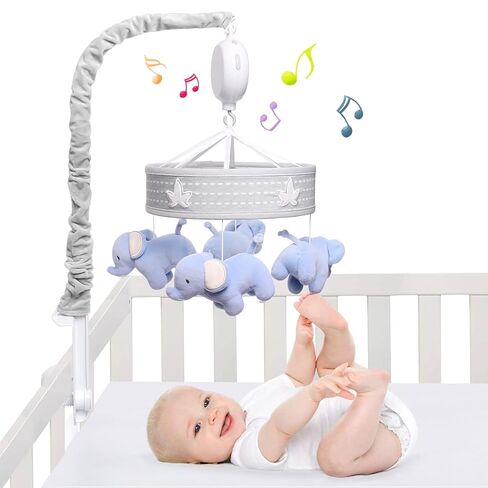 YUNGCHI Baby Mobile لسرير الأطفال والهواتف المحمولة الموسيقية للفتيات، ألعاب لسرير الطفل كاروسيل موبايل بوي المحمول للحزمة واللعب، مشبك تزيين سرير الفيل على الهاتف المحمول للسرير in Saudi Arabia