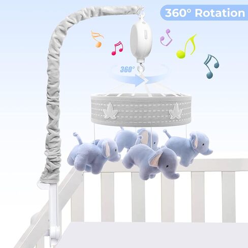 YUNGCHI Baby Mobile لسرير الأطفال والهواتف المحمولة الموسيقية للفتيات، ألعاب لسرير الطفل كاروسيل موبايل بوي المحمول للحزمة واللعب، مشبك تزيين سرير الفيل على الهاتف المحمول للسرير in Saudi Arabia