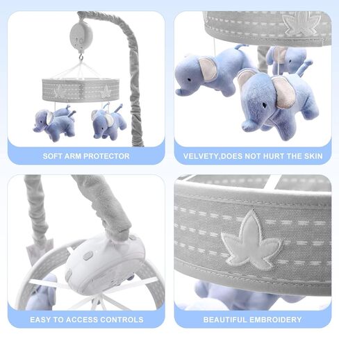YUNGCHI Baby Mobile for Crib Nursery Musical Mobiles for Girls Toys for Baby Crib Carousel Mobile Boy Mobile for Pack and Play Elephant Parade Crib Decoration Clip on Mobile for Bassinet in Kuwait