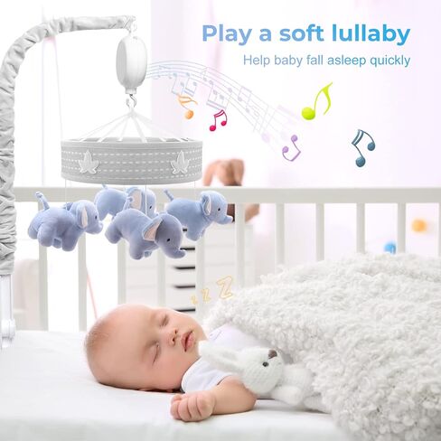 YUNGCHI Baby Mobile لسرير الأطفال والهواتف المحمولة الموسيقية للفتيات، ألعاب لسرير الطفل كاروسيل موبايل بوي المحمول للحزمة واللعب، مشبك تزيين سرير الفيل على الهاتف المحمول للسرير in Saudi Arabia