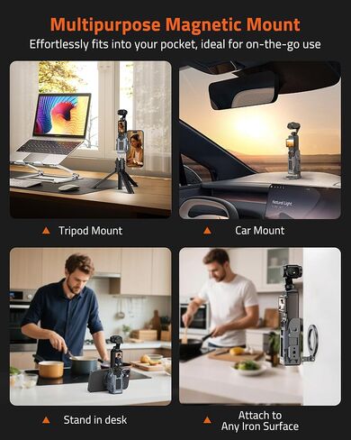 حامل تثبيت مغناطيسي متوافق مع DJI Osmo Pocket 4 3، حامل علبة شفط مغناطيسي، قفص واقي، جيب 4 3 ملحقات مقبض مع حامل حذاء بارد لمدونات الفيديو، صالة الألعاب الرياضية، السفر، أي سطح معدني in Kuwait