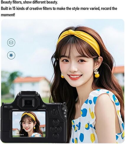 Dpofirs 48MP 2K Portable Digital Camera Dual Lens with Adjustable Focus Rotatable Lens, 16x Zoom Camera, OTG Connection for Devices, 15 Beauty Filters (Black) in Kuwait