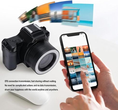 Dpofirs 48MP 2K Portable Digital Camera Dual Lens with Adjustable Focus Rotatable Lens, 16x Zoom Camera, OTG Connection for Devices, 15 Beauty Filters (Black) in Kuwait