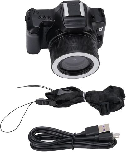 Dpofirs 48MP 2K Portable Digital Camera Dual Lens with Adjustable Focus Rotatable Lens, 16x Zoom Camera, OTG Connection for Devices, 15 Beauty Filters (Black) in Kuwait