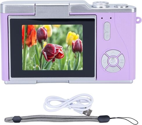 كاميرا فيديو رقمية بدقة 48 ميجابكسل 1080 بكسل عالية الدقة، شاشة LCD 2.4 بوصة، تكبير رقمي 8X، كاميرا بوينت اند شوت للأطفال والمراهقين والمبتدئين ومدونات الفيديو والسفر (أرجواني) in Kuwait