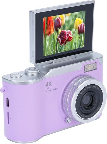 كاميرا فيديو رقمية بدقة 48 ميجابكسل 1080 بكسل عالية الدقة، شاشة LCD 2.4 بوصة، تكبير رقمي 8X، كاميرا بوينت اند شوت للأطفال والمراهقين والمبتدئين ومدونات الفيديو والسفر (أرجواني) in Kuwait
