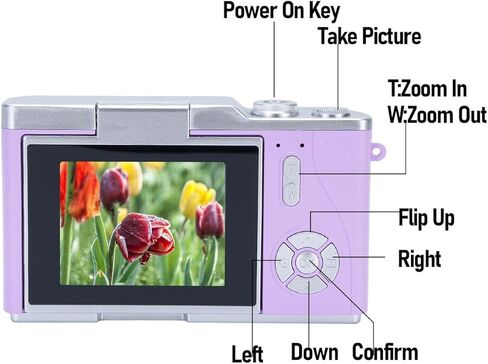 كاميرا فيديو رقمية بدقة 48 ميجابكسل 1080 بكسل عالية الدقة، شاشة LCD 2.4 بوصة، تكبير رقمي 8X، كاميرا بوينت اند شوت للأطفال والمراهقين والمبتدئين ومدونات الفيديو والسفر (أرجواني) in Kuwait