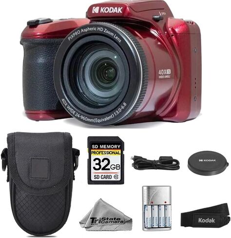 كاميرا رقمية Kodak PIXPRO AZ405 (أسود) - زووم بصري 40X، 20 ميجابكسل، فيديو 1080 بكسل، بطاقة SD سعة 32 جيجابايت، بطاريات AA إضافية قابلة لإعادة الشحن، شاحن بطارية وحقيبة كاميرا in Kuwait