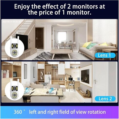 V380 Pro 2MP IP66 Dual Lens Dual Picture Outdoor WiFi IP Camera No Dead Corner Ball Integrated Security Surveillance Phone APP(US Plug,Camera and 128G Card) in Saudi Arabia