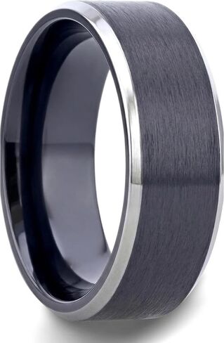 Thorsten Atnos | Titanium Rings for Men | Lightweight Titanium | Comfort Fit | Brushed Black Center Polished Beveled Edges Men’s Titanium Wedding Ring with Polished Beveled Edges - 6mm & 8mm in Saudi Arabia