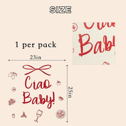 ملصق Ciao Baby - ديكور حمام الطفل Ciao Bambino، ملصق ديكور للحفلات بطابع إيطالي يكشف عن الجنس، علامة قوس بيتزا طماطم النبيذ، علامة ترحيب بالطفل على شكل قوس بالون (أحمر ciao Baby) in Kuwait
