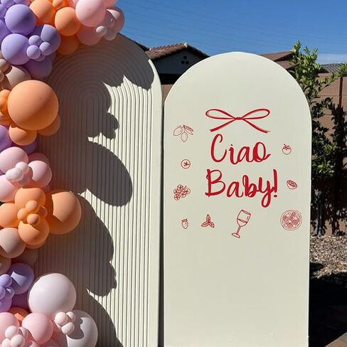 ملصق Ciao Baby - ديكور حمام الطفل Ciao Bambino، ملصق ديكور للحفلات بطابع إيطالي يكشف عن الجنس، علامة قوس بيتزا طماطم النبيذ، علامة ترحيب بالطفل على شكل قوس بالون (أحمر ciao Baby) in Kuwait