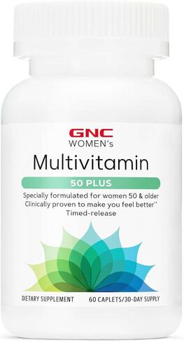 GNC Women’s 50 Plus Multivitamin Caplets ، أثبتت سريريًا أنها تشعر بتحسن ، فيتامين D-3 ، المناعة ، العظام القوية ، الذاكرة ، الحدة العقلية ، الرؤية ، البيوتين ، الإصدار الموقوت ، 120 CT ، 60 SVGS in Kuwait