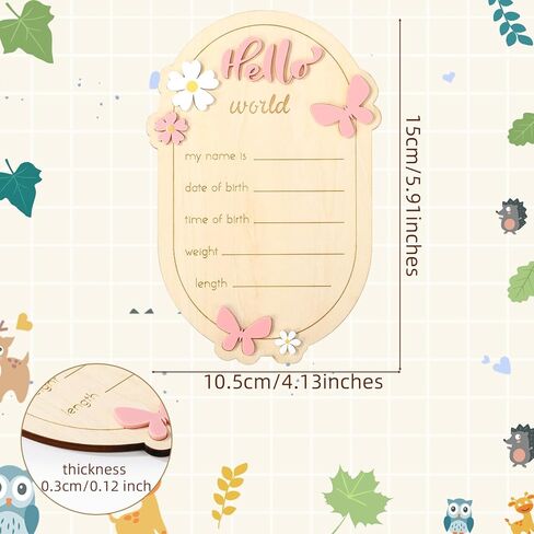 Wooden Baby Announcement Sign, Hello World Newborn Signs Daisy Butterfly Decors Welcome Baby Arrival Plaque for Hospital Nursery Home Decoration Gifts Boys Girls Photo Prop in Kuwait