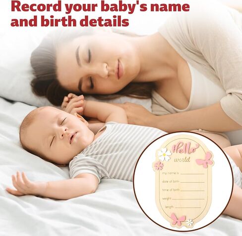 Wooden Baby Announcement Sign, Hello World Newborn Signs Daisy Butterfly Decors Welcome Baby Arrival Plaque for Hospital Nursery Home Decoration Gifts Boys Girls Photo Prop in Kuwait